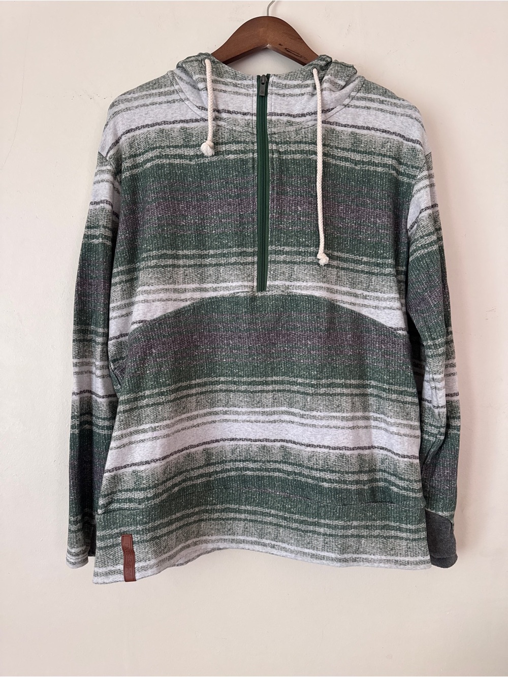 Ampersand Avenue  Green Striped Half-Zip Hoodie Shirt - Casual Outdoor Pullover